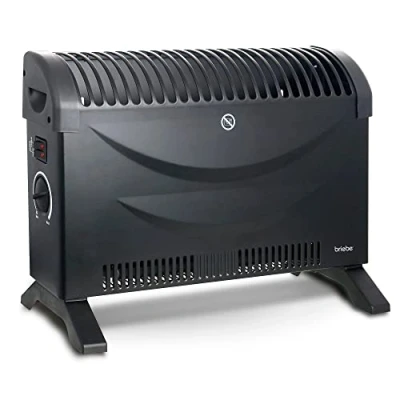 Imagen de briebe Radiador Convector Eléctrico Aire Caliente, Regulador de Temperatura, Termostato Para Bajo Consumo, Silencioso, Portátil, Asas Transporte, 3 Niveles Potencia 750W, 1250W, 2000W (Negro)