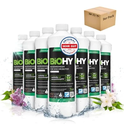 Imagen de BiOHY Limpia suelos para robots de limpieza con aroma fresco a primavera (9 botellas 1 litro) Concentrado todos los sin espuma y rayas