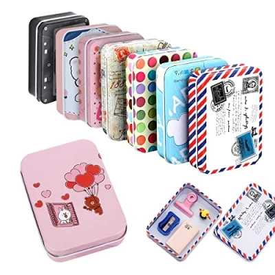 Imagen de latas De Metal con bisagras,Zliger 8 piezas caja Rectangular Mini Hojalata Portátil plateado almacenamiento Tarro Galletas