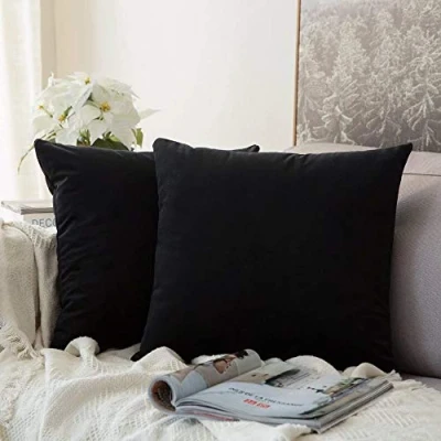 Imagen de MIULEE Funda Cojines de Terciopelo para Sofa Super Suave Fundas Almohada Cama Silla Color Solido Cremallera Oculta Decoración Sala Estar Dormitorio Habitacion 2 Piezas 45x45cm Negro
