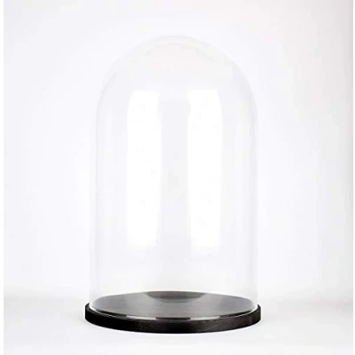 Imagen de EMH Domo circular de cristal soplado hecho a mano con base negra, 40 x 25 cm