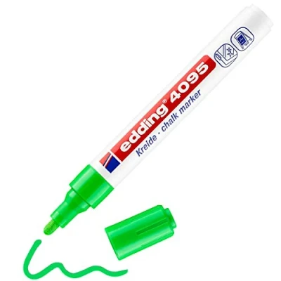 Imagen de edding 4095 marcador de tiza verde claro 1 rotulador punta redonda 2 3 mm para cristal borrables pizarras, vidrio y espejos líquida cobertura opaca