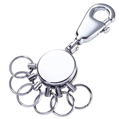 Imagen de TROIKA Patent Schlüsselhalter rund mit Karabinerhaken 6 ausklinkbare Ringeamerik Patentchrom