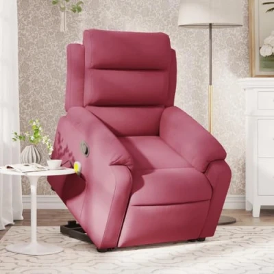 Imagen de vidaXL Sillón Reclinable de Masaje Elevable, Silla con Respaldo, Orejero Ajustable, Asiento para Personas Mayores, Terciopelo Rojo Tinto