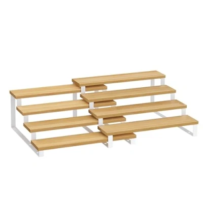 Imagen de SONGMICS Estante para Especias, Juego de 2 Estantes Armario, Especiero Extensible 4 Niveles, Madera Ingeniería, Apilable, Despensa, Encimera, Beige Natural y Blanco Nube KCS216N02