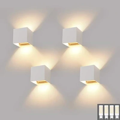 Imagen de Klighten 4PCS Apliques De Pared Exterior/Interior Moderna, Blanco Cálido 3000K Lampara para Baño, Cocina, Comedor, (Incluye bombillas G9)