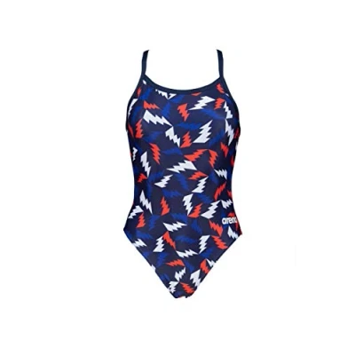 Imagen de Arena Traje de baño una Pieza con Estampado Challenge Back para Mujer, Colores relámpago, Azul Marino, 32 UK