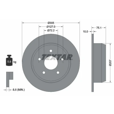 Imagen de TEXTAR 92113700 Disco de freno 305 10 05/05 127 macizo sin cojinete rueda, perno sujeción buje rueda JEEP: GRAND CHEROKEE 2