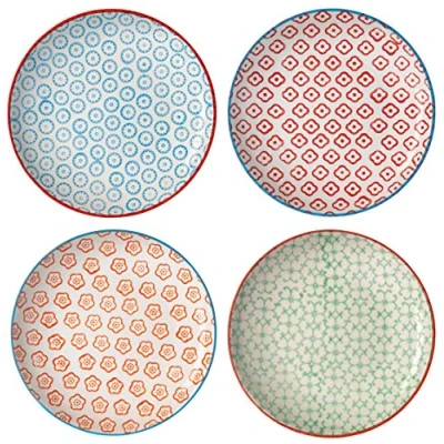 Imagen de BLOOMINGVILLE Platos con Motivo Emma de Colores ø 16 cm, Verde Azul Rojo Naranja, Cerámica, Juego 4