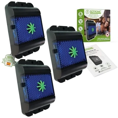 Imagen de ISOTRONIC repelente de roedores a pilas contra ratones, ratas, martas, lirones, mapaches y zorros suave animales salvajes con ondas ultrasónicas luz LED azul (3)