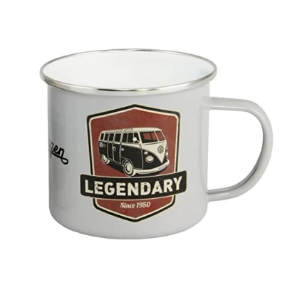 Imagen de BRISA VW Collection Volkswagen Taza grande de esmalte para cafété o cappuccino T1 Bus camping (500 ml/Legendary/Gris)