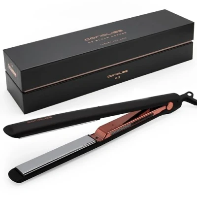 Imagen de Corioliss C3 Plancha del pelo Profesional Placas extralargas de titanio Alisado y Ondas Temperatura ajustable 135º 235º Calentamiento 20 seg Con funda Viaje Black Copper