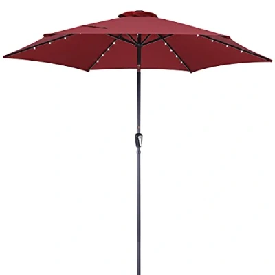 Imagen de Kingsleeve sombrilla de Aluminio 300cm con 24 Luces LED Solar Rojo manivela Parasol inclinable jardín terraza Playa balcón