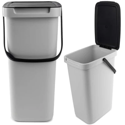Imagen de KADAX cubo de basura plástico con tapa y asa, rectangular abatible (gris, 12 L)