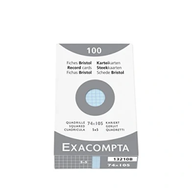Imagen de Exacompta Bristol Tarjeta de registro, Cuadrícula (5x5), A7, paquete 100 tarjetas, Azul, tarjetas