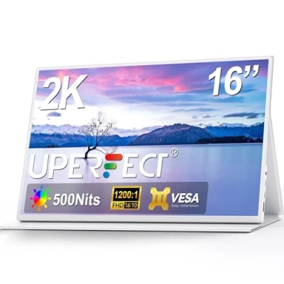 Imagen de Monitor Portátil UPERFECT 2K 16 Pulgadas, Pantalla QHD 2560x1600 1200:1 500 Nits 16:10, HDMI Estándar &amp; 2 Puertos USB C, Screen Mate IPS Eye Care, Borde Estrecho con Marco de Metal, VESA Smart Cover