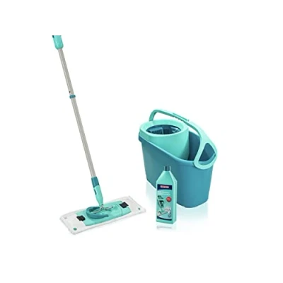 Imagen de Leifheit Set Clean Twist Juego de limpiaparabrisas Plano Ergo 2.0 con Limpiador Potente, mopa Funda Microfibra para Limpieza húmeda en laminados y Azulejos, tecnología Centrifugado