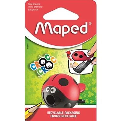 Imagen de Maped Material Escolar Sacapuntas Croc con Depósito 1 Orificio para Afilar Fácil Apertura de Diseño Lúdico en Color Rojo y Negro