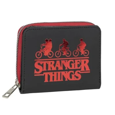Imagen de Billetero de Stranger Things Color Negro y Rojo 12x8x1,5cm Fabricado en Material Sintético PU Incluye Múltiples Compartimentos Producto Original Diseñado España