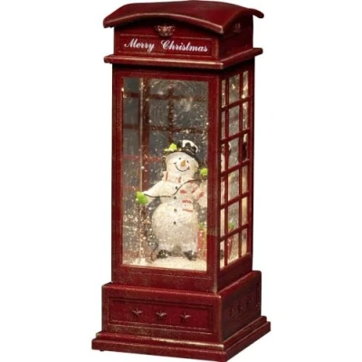 Imagen de Konstsmide Farol: muñeco de nieve en cabina telefónica roja: llena agua: funciona con pilas y temporizador: 4367 550