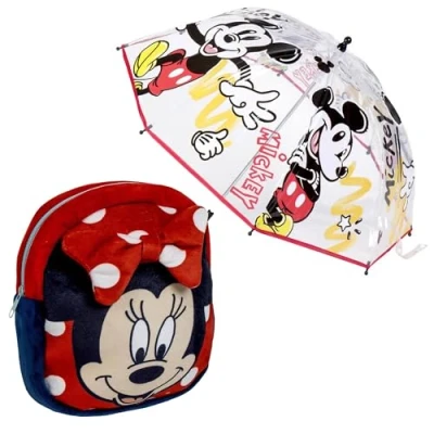 Imagen de Set de Mochila GUARDERÍA Peluche Minnie + Paraguas Burbuja Mickey Mouse Original Diseñado en España, hecho por Cerdá, licenciatario oficial