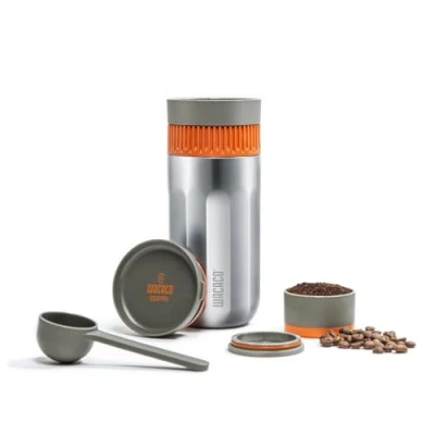 Imagen de WACACO Pipamoka Máquina de café portátil, viaje Pequeño, Manual Camping Cafetera, Todo en Una Impresión al Vacío, Taza térmica acero inoxidable, Extracción rápida, 10 fl oz