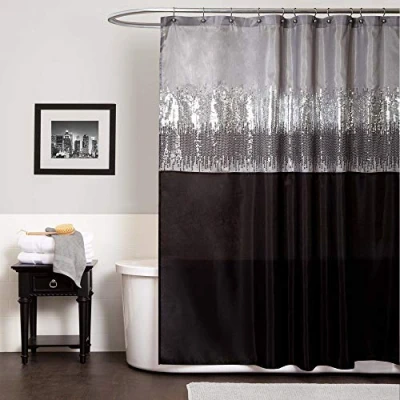 Imagen de Lush Decor Night Sky Cortina de Ducha (72 x 72 cm), Color Negro y Gris