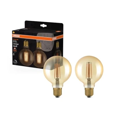 Imagen de OSRAM Edición de época 1906, E27 base, vidrio dorado ,Blanco cálido (2400K), 725 Lumen, sustituto 55W iluminante 2 paquete