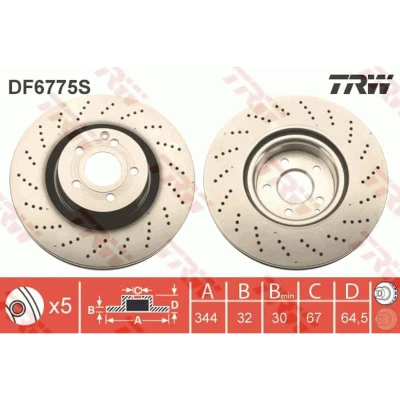 Imagen de TRW DF6775S Disco de freno 344 32 5 112 ventilado barnizado altamente carbonizado MERCEDES BENZ: Clase C Coupé, E T modell