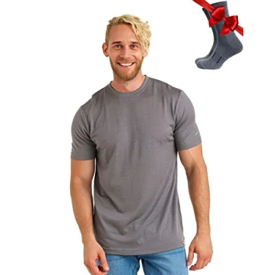 Imagen de Merino.tech Camiseta Lana Merino Hombre Interior 100% de con Calcetines (XX Large, Gray)