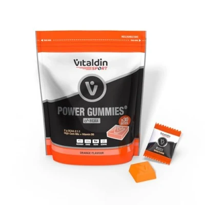 Imagen de VITALDIN SPORT Power Gummies Protección y recuperación muscular 2 gr de Aminoácidos BCAA ratio 2:1:1 por serving + Vitamina B6 Doypack 30 Bites gominola Sabor naranja Vegano