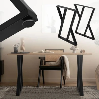 Imagen de ML Design Set 2X Patas de Mesa 50 X AL71 cm Forma Soporte Negro Metal en Acero Recubierto Polvo Bastidor para Escritorio Corredores Tablero Pie Armazón Diseño Industrial DIY