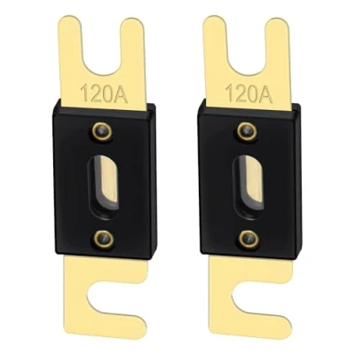 Imagen de Heschen ANL 120 Juego de fusibles, tipo ANL, amperios, para sistema audio coches y vehículos, negro con placa dorada, 2 unidades