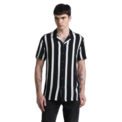 Imagen de JACK &amp; JONES Jjjeff Resort Stripe Shirt SS Relaxed Camisa, Negro, XL para Hombre