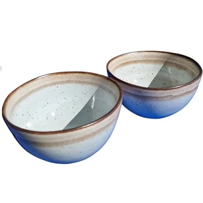 Imagen de PintoCer Cuencos de Cereales, Juego 2 Cuencos, Ceramica Gres, Tazón Desanuyo, Cuenco Sopa. Color: Azul Marrón