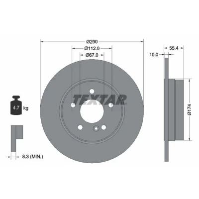 Imagen de TEXTAR PRO 92072703 Disco de freno 290 10 05/06 112 macizo revestido sin perno sujeción rueda, buje rueda MERCEDES BENZ: Clase C Berlina