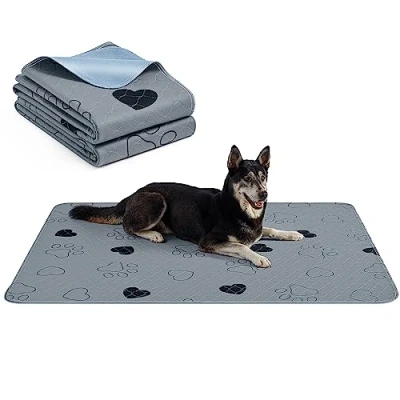 Imagen de Feandrea Alfombras Lavables para Perros, Absorbentes Reutilizables, 152 x 122 cm, Juego de 2, XL, Impermeables, Antideslizantes, Alta Absorbencia, Gatos, Conejos, Gris PTD048G01