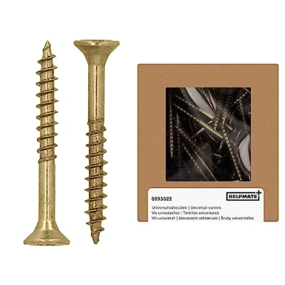 Imagen de HELPMATE tornillos universales de cabeza avellanada 3,5 x 30 mm, color amarillo, pasivados, paquete 400 para madera con accionamiento en T e rosca parcial, aglomerado