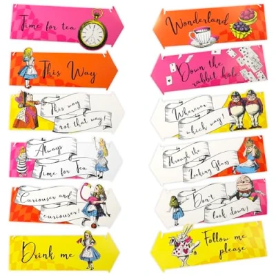 Imagen de Talking Tables 12x Alice in Wonderland Arrow Signs, Decoración Colgante para Fiesta de Té Sombrereros Locos con Citas y Personajes del Libro