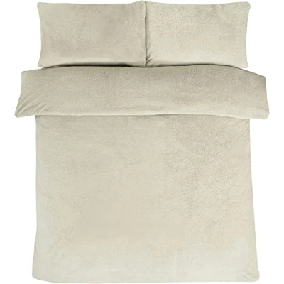 Imagen de Sleepdown Juego de Funda nórdica Forro Polar con Almohada térmica, cálido, Acogedor, súper Suave, Individual, Color Piedra