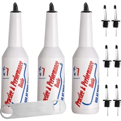 Imagen de SuproBarware Botellas Flair Practice Set de 3 práctica barman 25 oz/750 ml Kit Bartending Bar licor blancas Decorativas para Pub, Coctelera vino