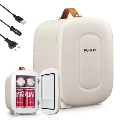 Imagen de FOHERE Mini Nevera 5 Litros / 6 Latas USB+CA+CC Modo silencioso, portátil y compacto pequeña para dormitorios, coches, oficinas, cuidado de la piel, viajes (negro)