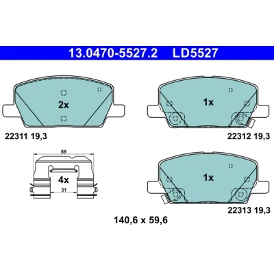Imagen de ATE 13.0470 5527.2 Juego de pastillas freno con avisador acústico desgaste accesorios OPEL: Astra J Hatchback, GTC, Zafira C Tourer