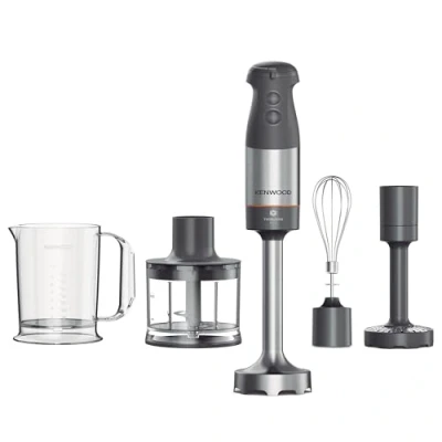 Imagen de Kenwood Batidora de Mano Triblade XL Antisalpicaduras, Picadora 500 ml, Accesorio Batidor y para Puré Metal Vaso Plástico sin BPA, Apta el Lavavajillas, HBM60.307GY, 1000W, Gris