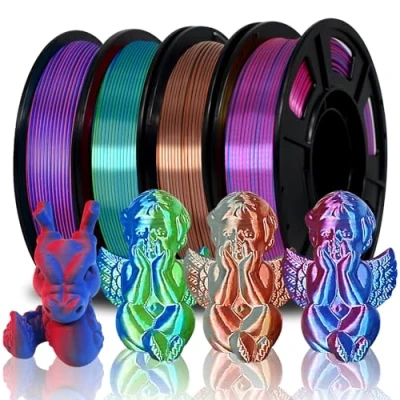 Imagen de Filament Eono PLA 4 x 250 g, filamento de dos tonos 1,75 mm, multicolor para impresora 3D, bobinas g rojo mate/azul, plata seda / cobre, rosa seda, azul, azul y