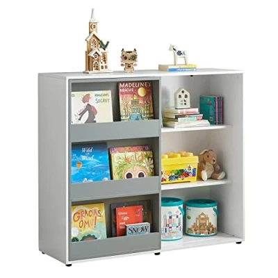 Imagen de SoBuy KMB33 W Estantería Infantil para Guardar Armario Auxiliar Niño con Puertas Correderas Organizador de Juguetes 119 x 39 116 cm ES