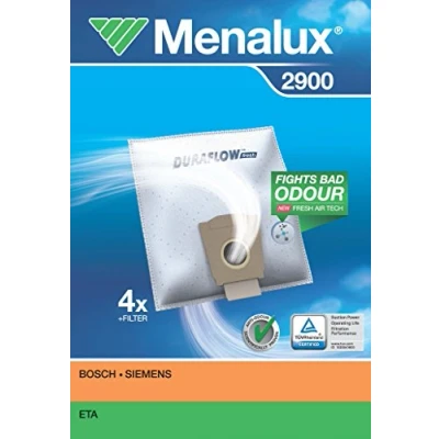 Imagen de Menalux 2900 Pack de 4 bolsas sintéticas y 1 filtro para aspiradoras Bosch Alpha, Maxima Siemens Black Energy, Blue Motion, King Super