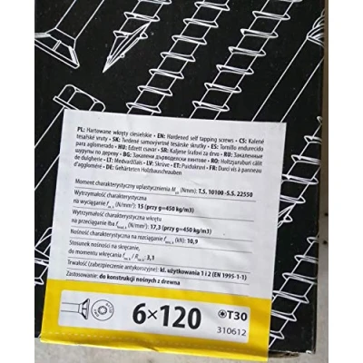 Imagen de 100 tornillos de construcción, 6 x 120 mm, T30, cabeza avellanada