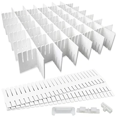 Imagen de 16 Piezas Separadores de Cajones Ajustable Organizador divisores DIY Separador Armario Divisor para Ropa Interior Calcetines Cinturón Suministros Oficina (Blanco)
