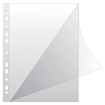 Imagen de Q CONNECT KF18045 Fundas para documentos (100 unidades, tipo L, apertura superior y lateral, polipropileno, 100 micras, DIN A4), transparente